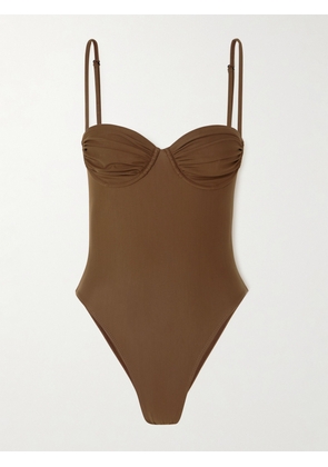 Faithfull - Gabriela Ruched Stretch-repreve® Swimsuit - Brown - x small,small,medium,large,x large,xx large