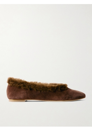 STAUD - Alba Faux Fur-trimmed Suede Ballet Flats - Brown - IT35,IT36,IT36.5,IT37,IT37.5,IT38,IT38.5,IT39,IT39.5,IT40,IT40.5,IT41,IT41.5,IT42