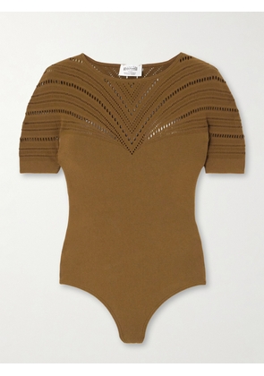 Wolford - Pointelle-knit Stretch Wool-blend Bodysuit - Brown - x small,small,medium,large