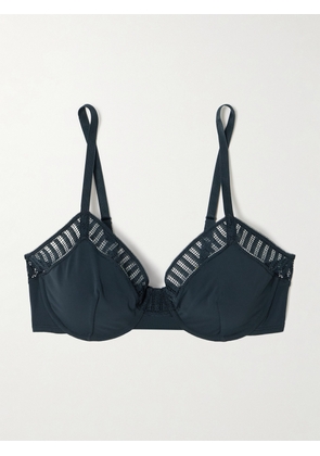 Eres - Paulette Lace-trimmed Stretch-jersey Underwired Bra - Blue - 70B,75B,80B,85B,70C,75C,80C,85C,70D,75D,80D,85D