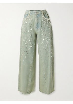 Sea - Perlette Embellished Low-rise Wide-leg Jeans - Blue - US0,US2,US4,US6,US8