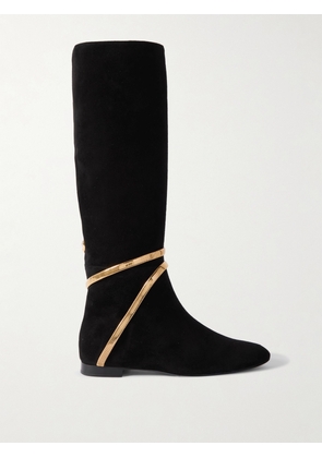 René Caovilla - Embellished Suede Knee Boots - Black - IT36,IT37,IT37.5,IT38,IT38.5,IT39,IT39.5,IT40,IT40.5,IT41,IT42
