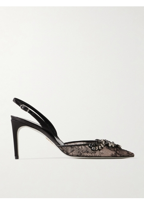 René Caovilla - Crystal-embellished Lace And Satin Slingback Pumps - Black - IT36,IT36.5,IT37,IT37.5,IT38,IT38.5,IT39,IT39.5,IT40,IT41