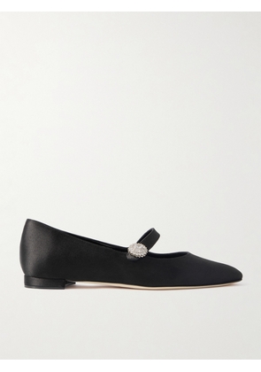 Manolo Blahnik - Marijanaflat Crystal-embellished Satin Mary-jane Ballet Flats - Black - IT35,IT36,IT36.5,IT37,IT37.5,IT38,IT38.5,IT39,IT39.5,IT40,IT40.5,IT41,IT41.5,IT42,IT43