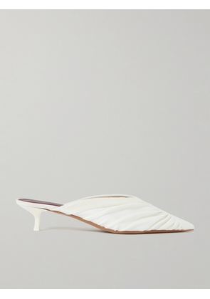 NEOUS - Maia Velvet-trimmed Ruched Cady Mules - Ivory - IT36,IT36.5,IT37,IT37.5,IT38,IT38.5,IT39,IT39.5,IT40,IT40.5,IT41