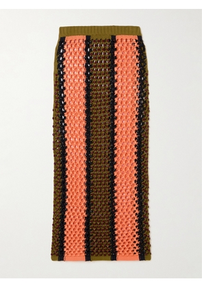 Diotima - Spice Beaded Striped Knitted Cotton-blend Maxi Skirt - Orange - 01,2,3,4