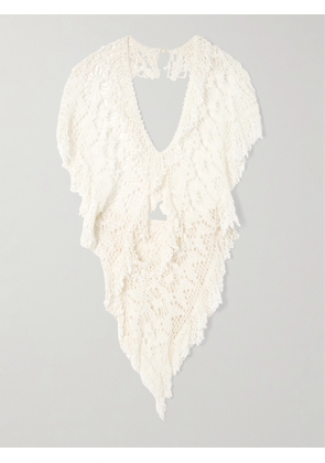 Diotima - Drift Cutout Asymmetric Crocheted Cotton Halterneck Top - White - 01,2,3,4