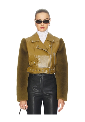 Camila Coelho Florencia Moto Jacket in Olive. Size L. Also in S, XXS, XS, M.