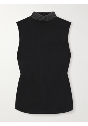 Brunello Cucinelli - Bead-embellished Silk-satin Blouse - Black - x small,small,medium,large