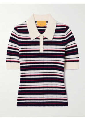 Guest In Residence - Ribbed Striped Cashmere Polo Sweater - Blue - x small,small,medium,large,x large