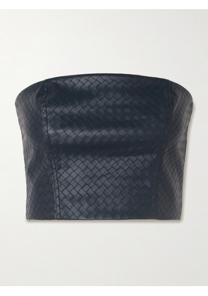 ROTATE BIRGER CHRISTENSEN - Emili Strapless Cropped Woven Recycled-faux Leather Top - Blue - DK32,DK34,DK36,DK38,DK40,DK42