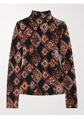 Cara Cara - Suzie Printed Stretch-jersey Turtleneck Top - Brown - xx small,x small,small,medium,large