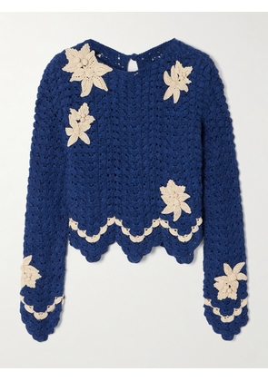 Agua by Agua Bendita - + Escvdo Muhu Cropped Crocheted Alpaca Top - Blue - x small,small,medium