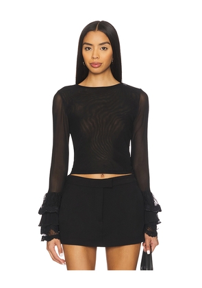Alice + Olivia Delaina Long Sleeve Crop Top With Ruffle Cuff in Black. Size L. Also in M, S, XS.