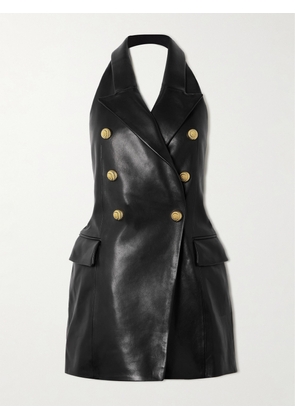 Balmain - Button-embellished Leather Halterneck Mini Dress - Black - FR 34,FR 36,FR 38,FR 40,FR 42