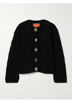 La DoubleJ - Portrait Crystal-embellished Cable-knit Cardigan - Black - xx small,x small,small,medium,large,x large