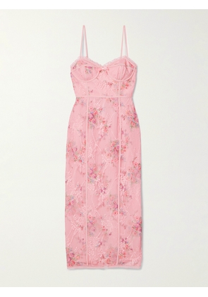 LOVESHACKFANCY - Tresor Crepe De Chine-trimmed Floral-print Lace Midi Dress - Pink - US00,US0,US2,US4,US6,US8,US10,US12