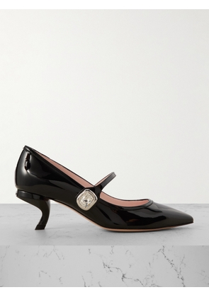 Roger Vivier - Virgule 55 Crystal-embellished Patent-leather Mary Jane Pumps - Black - IT34,IT35,IT35.5,IT36,IT36.5,IT37,IT37.5,IT38,IT38.5,IT39,IT39.5,IT40,IT40.5,IT41,IT41.5,IT42