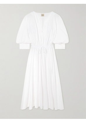 Tod's - Gathered Tie-front Cotton-poplin Midi Dress - White - IT36,IT38,IT40,IT42,IT44,IT46
