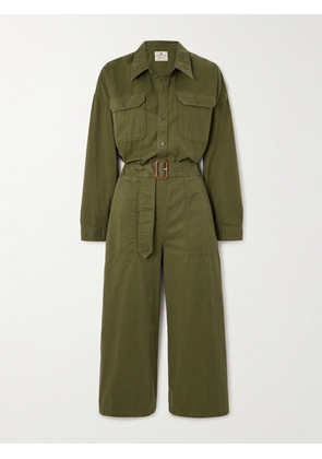 DENIMIST - Utility Belted Cropped Denim Jumpsuit - Green - x small,small,medium,large,x large