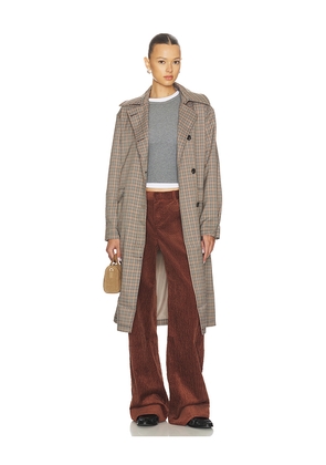 ALL THE WAYS Starling Trench Coat in Brown Plaid in Brown. Size L. Also in M, S, XL, XS, XXS.