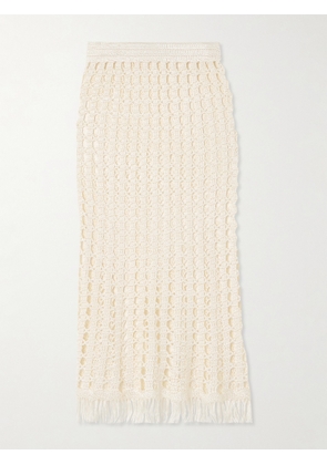 Calle Del Mar - Fringed Crocheted Midi Skirt - Ecru - small,medium,large