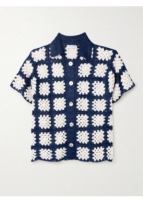 Calle Del Mar - Checked Crocheted Cardigan - Blue - small,medium,large