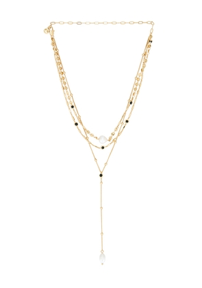 Ettika Forever Falling Pearl Lariat Necklace in Metallic Gold.