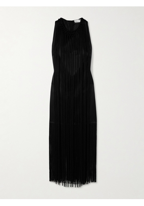 Veronica de Piante - Celeste Fringed Duchesse Silk-satin Mini Dress - Black - IT38,IT40,IT42,IT44,IT46