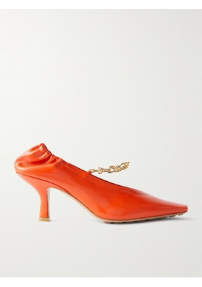 Bottega Veneta - Melbourne Embellished Glossed Crinkled-leather Pumps - Orange - EU 36,EU 37,EU 38,EU 39