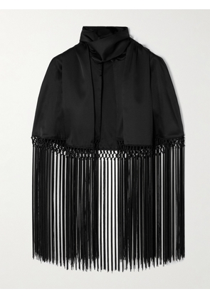 Veronica de Piante - Lydia Cropped Fringed Silk-charmeuse Cape - Black - IT38,IT40,IT42,IT44,IT46