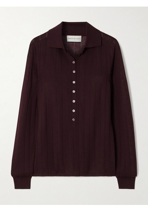 Veronica de Piante - Luna Pointelle-knit Cashmere Polo Shirt - Burgundy - x small,small,medium,large,x large