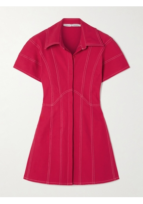 Tolu Coker - Paneled Topstitched Denim Mini Shirt Dress - Red - x small,small,medium,large