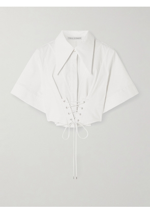Tolu Coker - Cropped Lace-up Cotton-blend Poplin Shirt - White - x small,small,medium,large