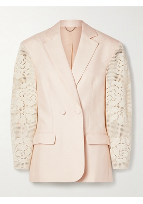 Magda Butrym - Double-breasted Crocheted Cotton-trimmed Grain De Poudre Silk Blazer - Neutrals - FR 36,FR 38