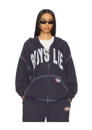 Boys Lie Majoring in Moving On Harley Zip Hoodie in Navy. Size M/L. Also in XL/XXL, XS/S.