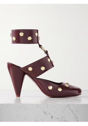 Chloé - Jade Studded Patent-leather Pumps - Burgundy - IT36,IT37,IT37.5,IT38,IT38.5,IT39,IT39.5,IT40,IT41