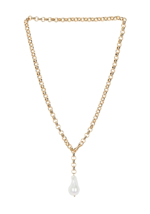 BaubleBar Taegan Pearl Lariat Necklace in Metallic Gold.