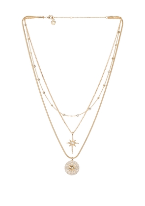 BaubleBar Lyra Celestial Layered Necklace in Metallic Gold.
