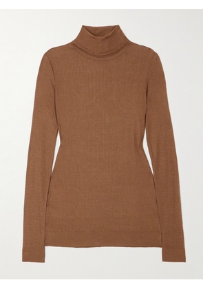 LEMAIRE - Seamless Ribbed-knit Turtleneck Top - Brown - small,medium,large