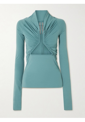 Rick Owens - Cutout Ruched Stretch-jersey Top - Blue - IT38,IT40,IT42,IT44,IT46,IT48