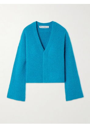 JW Anderson - Leather-trimmed Ribbed-knit Cardigan - Blue - xx small,x small,small,medium,large,x large