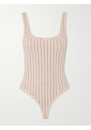 The Attico - Crystal-embellished Ribbed Cotton-jersey Bodysuit - Ecru - IT36,IT38,IT40,IT42,IT44,IT46