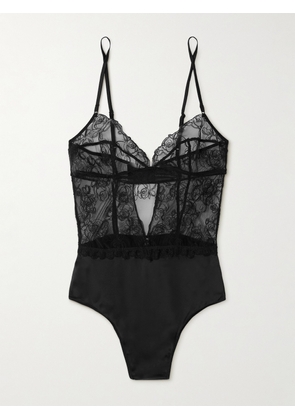 Kiki de Montparnasse - La Rose Embroidered Tulle And Stretch-silk Charmeuse Bodysuit - Black - x small,small,medium,large