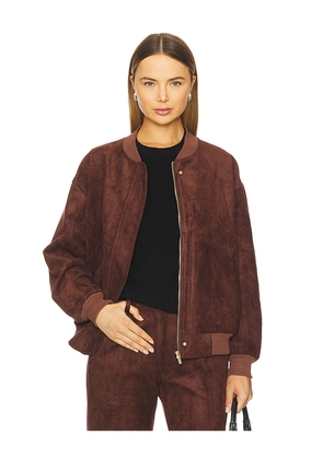 Amanda Uprichard x REVOLVE Vero Suede Bomber Jacket in Chocolate. Size L. Also in XS, S, M, XL.