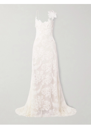 Danielle Frankel - Edie Appliquéd Silk Chiffon-trimmed Cotton-blend Corded Lace Gown - Off-white - US2,US4,US6