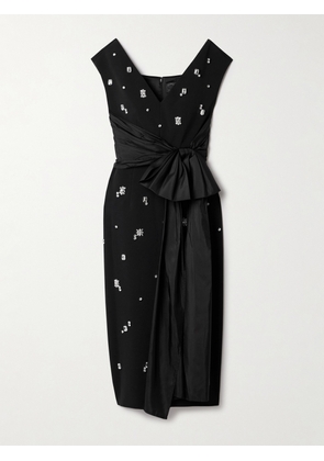HUISHAN ZHANG - Kinsley Silk-taffeta Trimmed Crystal-embellished Crepe Midi Dress - Black - UK 6,UK 8,UK 10,UK 12,UK 14,UK 16