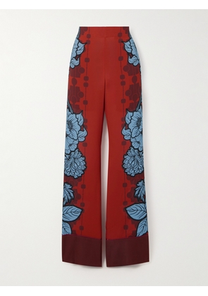 Borgo de Nor - Havana Floral-print Satin-trimmed Crepe De Chine Pants - Blue - UK 4,UK 6,UK 8,UK 10,UK 12,UK 14,UK 16