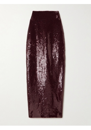 Galvan - Diffusion Sequined Stretch-mesh Maxi Skirt - Burgundy - FR 36,FR 38,FR 40,FR 42,FR 44