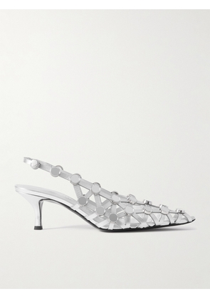 The Attico - Grid Studded Metallic Leather Slingback Pumps - Silver - IT36,IT36.5,IT37,IT37.5,IT38,IT38.5,IT39,IT39.5,IT40,IT40.5,IT41